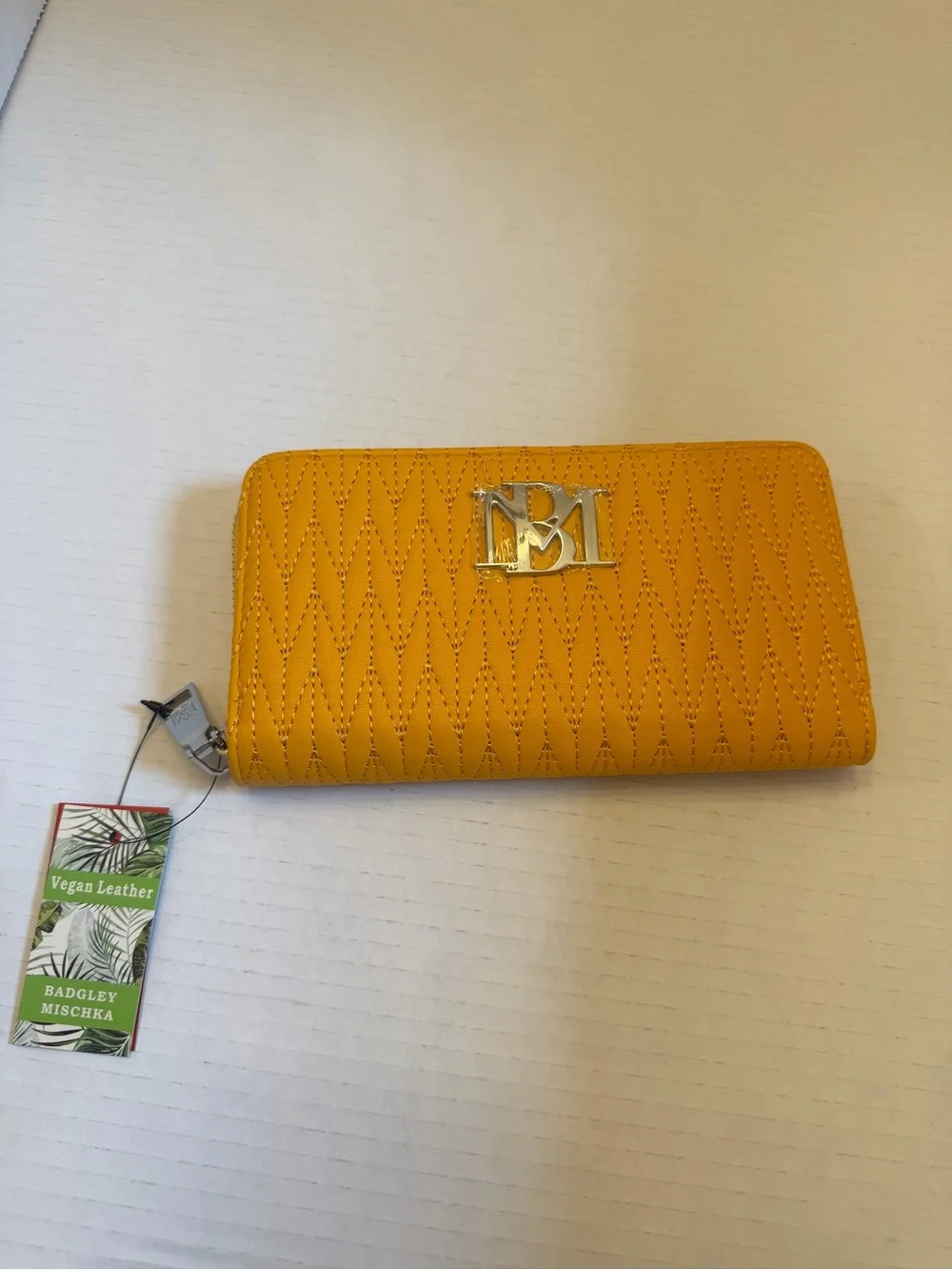 Badgley Mischka Vegan Leather Yellow Wallet with Braided Quilting (MSRP $49) NWT